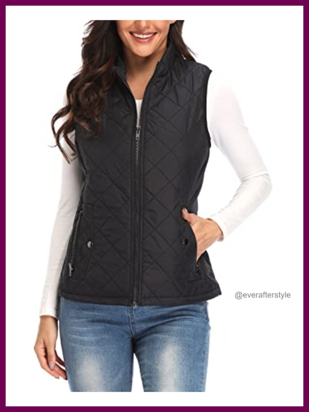 Quilted Lightweight Padded Gilet Vest Zip Pockets Stand Collar